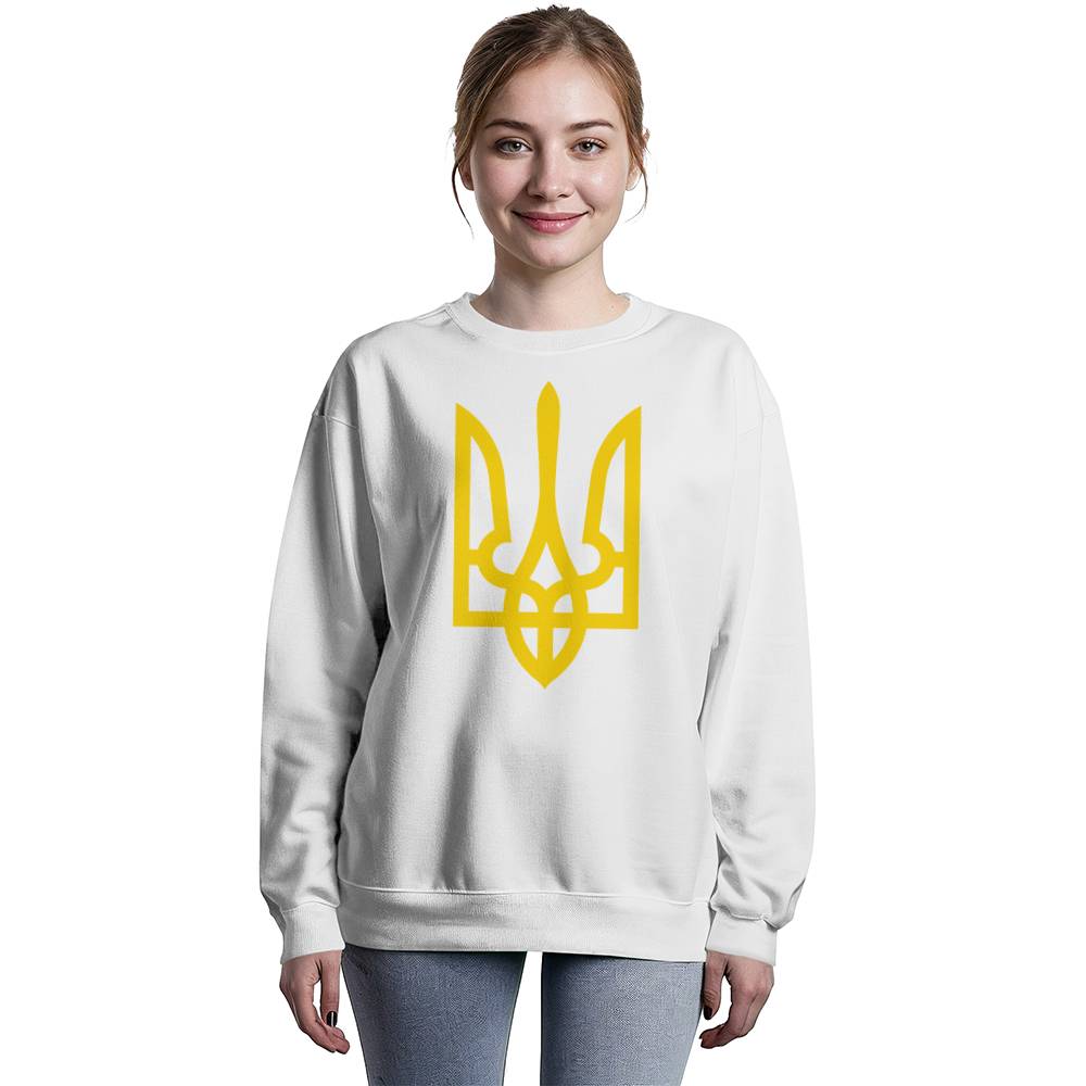 Tryzub (Yellow) - White Bella + Canvas 3945 Unisex Crewneck Sweatshirt