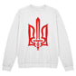 Stylized Tryzub (Red) - White Bella + Canvas 3945 Unisex Crewneck Sweatshirt