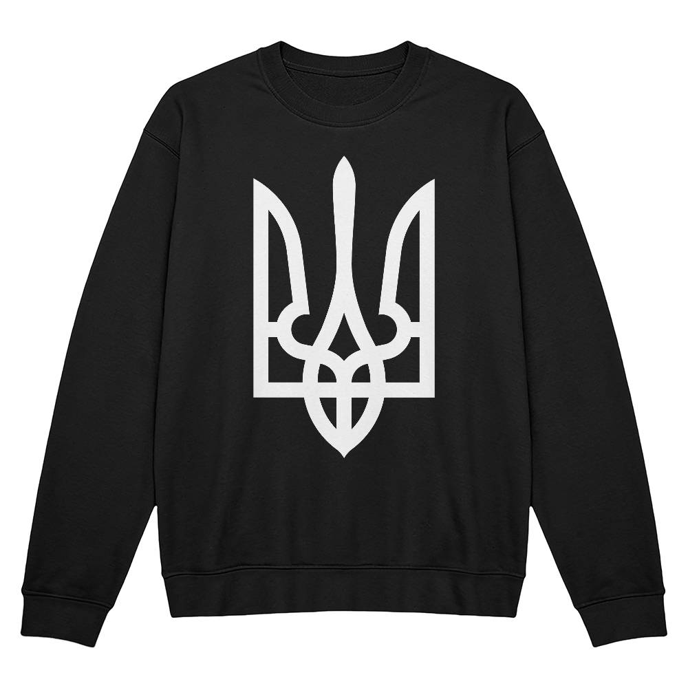 Tryzub (White) - Black Bella + Canvas 3945 Unisex Crewneck Sweatshirt