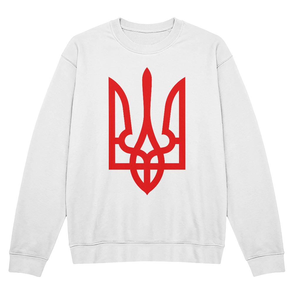 Tryzub (Red) - White Bella + Canvas 3945 Unisex Crewneck Sweatshirt