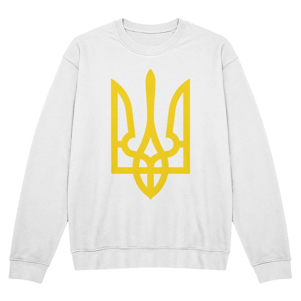 Tryzub (Yellow) - White Bella + Canvas 3945 Unisex Crewneck Sweatshirt