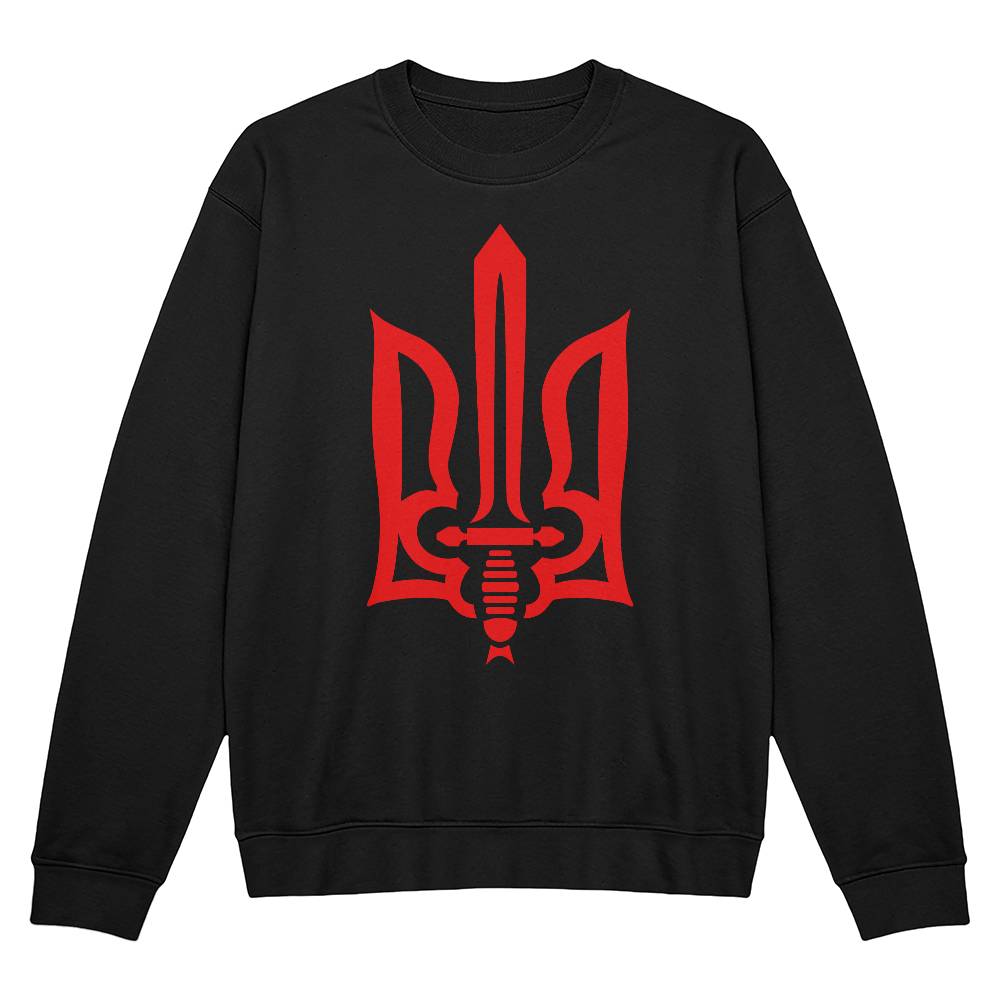 Stylized Tryzub (Red) - Black Bella + Canvas 3945 Unisex Crewneck Sweatshirt