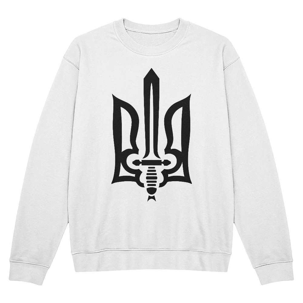 Stylized Tryzub (Black) - White Bella + Canvas 3945 Unisex Crewneck Sweatshirt