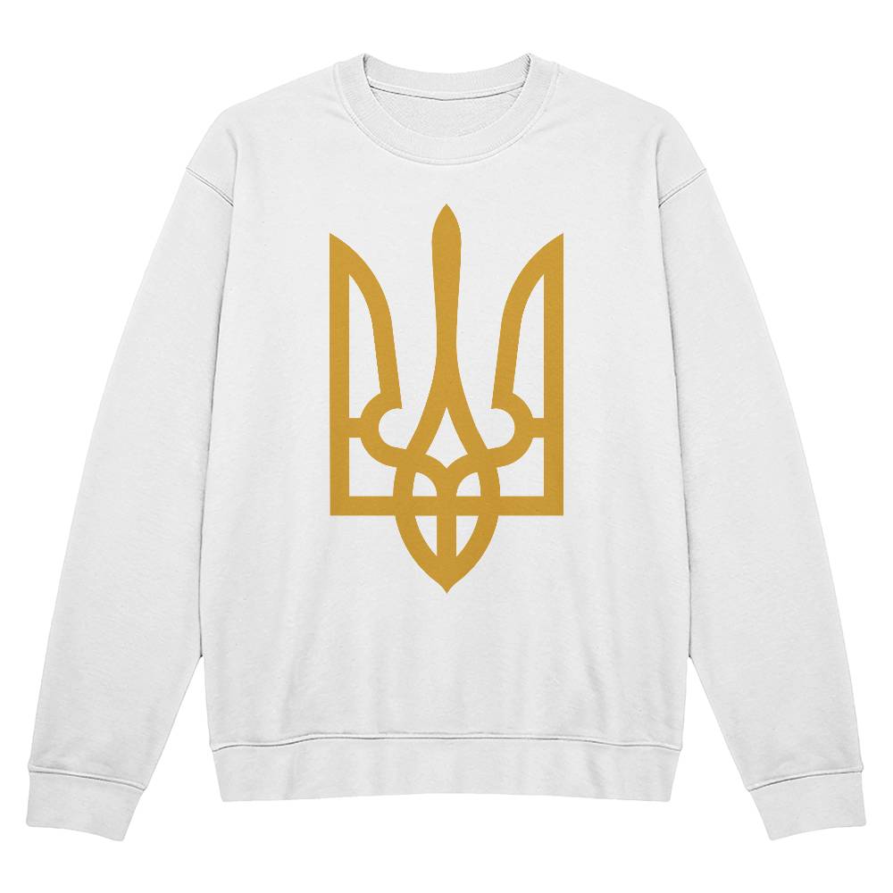 Tryzub (Gold) - White Bella + Canvas 3945 Unisex Crewneck Sweatshirt