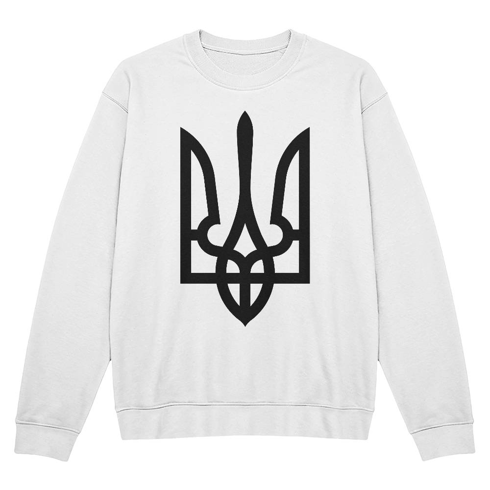 Tryzub (Black) - White Bella + Canvas 3945 Unisex Crewneck Sweatshirt