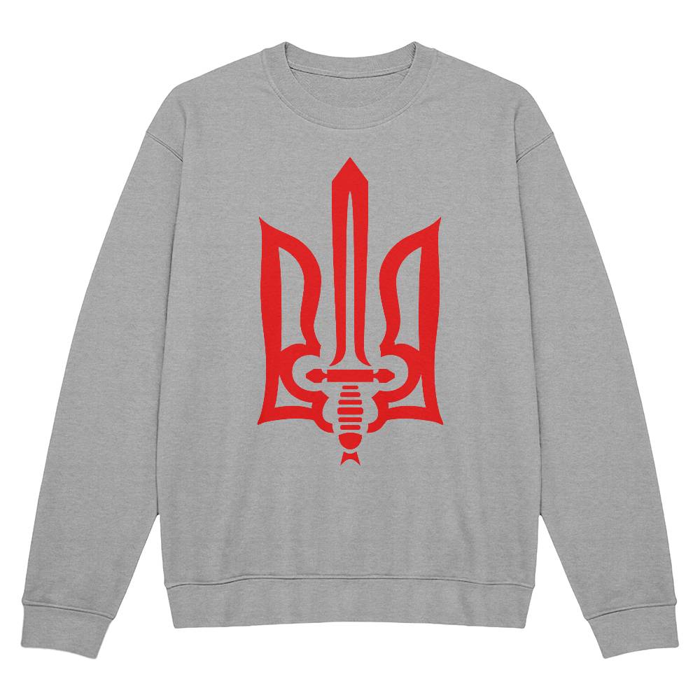 Stylized Tryzub (Red) - Athletic Heather Bella + Canvas 3945 Unisex Crewneck Sweatshirt
