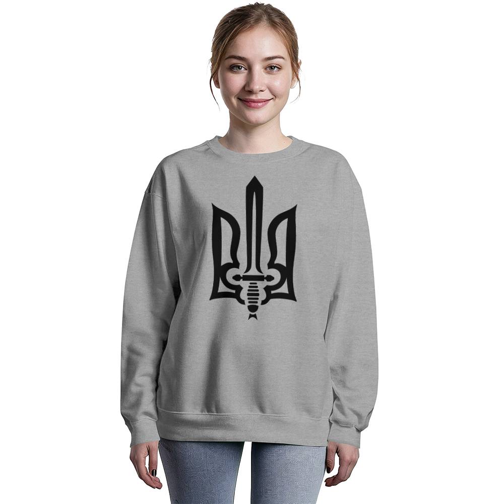 Stylized Tryzub (Black) - Athletic Heather Bella + Canvas 3945 Unisex Crewneck Sweatshirt