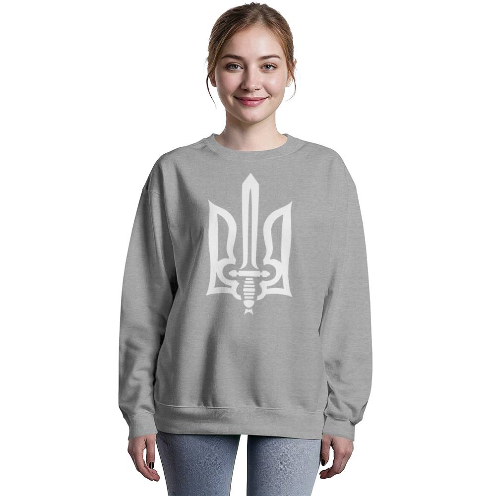 Stylized Tryzub (White) - Athletic Heather Bella + Canvas 3945 Unisex Crewneck Sweatshirt
