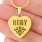 Ruby - 18k Gold Finished Engraved Heart Pendant Necklace