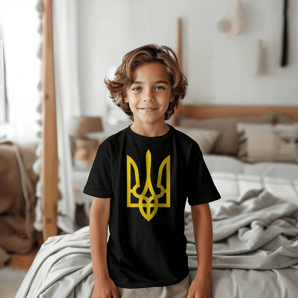Tryzub (Yellow) - Black Bella + Canvas 3001Y Unisex Youth T-Shirt