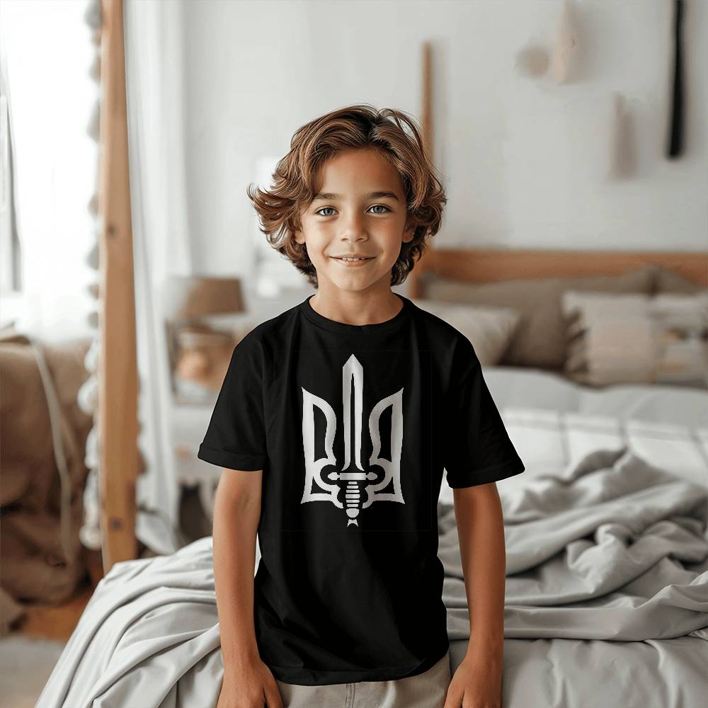 Stylized Tryzub (White) - Black Bella + Canvas 3001Y Unisex Youth T-Shirt