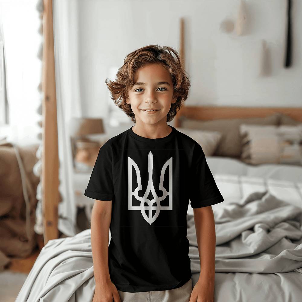 Tryzub (White) - Black Bella + Canvas 3001Y Unisex Youth T-Shirt