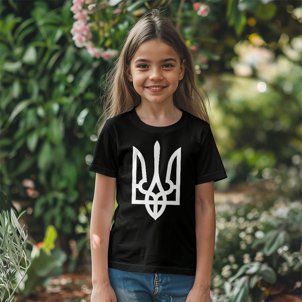 Tryzub (White) - Black Bella + Canvas 3001Y Unisex Youth T-Shirt