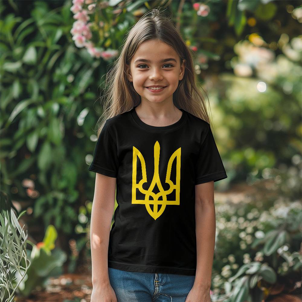 Tryzub (Yellow) - Black Bella + Canvas 3001Y Unisex Youth T-Shirt
