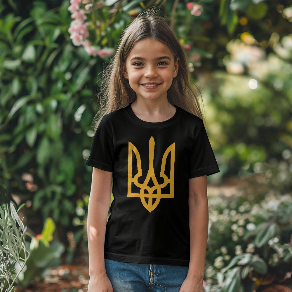 Tryzub (Gold) - Black Bella + Canvas 3001Y Unisex Youth T-Shirt