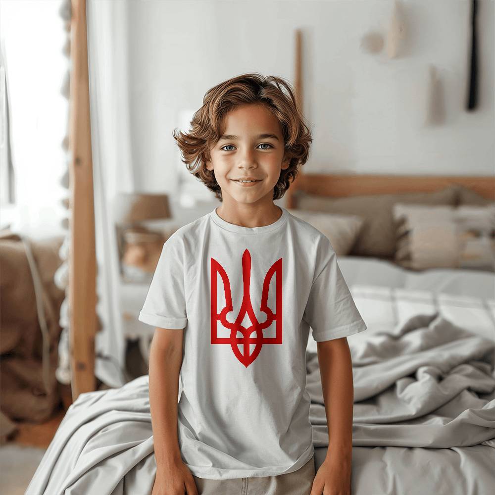 Tryzub (Red) - White Bella + Canvas 3001Y Unisex Youth T-Shirt