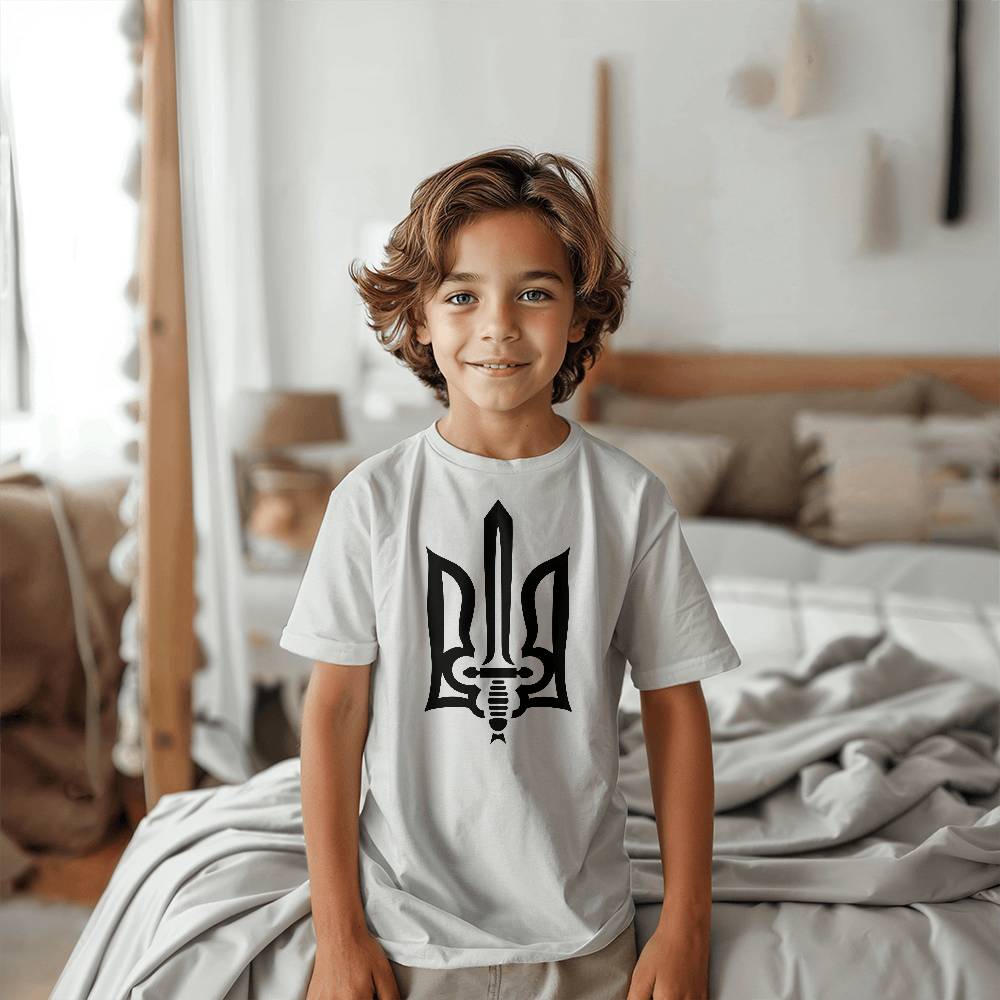 Stylized Tryzub (Black) - White Bella + Canvas 3001Y Unisex Youth T-Shirt