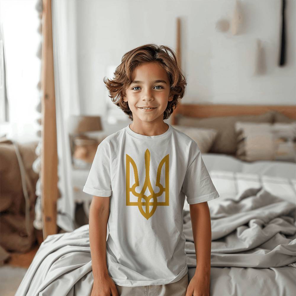 Tryzub (Gold) - White Bella + Canvas 3001Y Unisex Youth T-Shirt