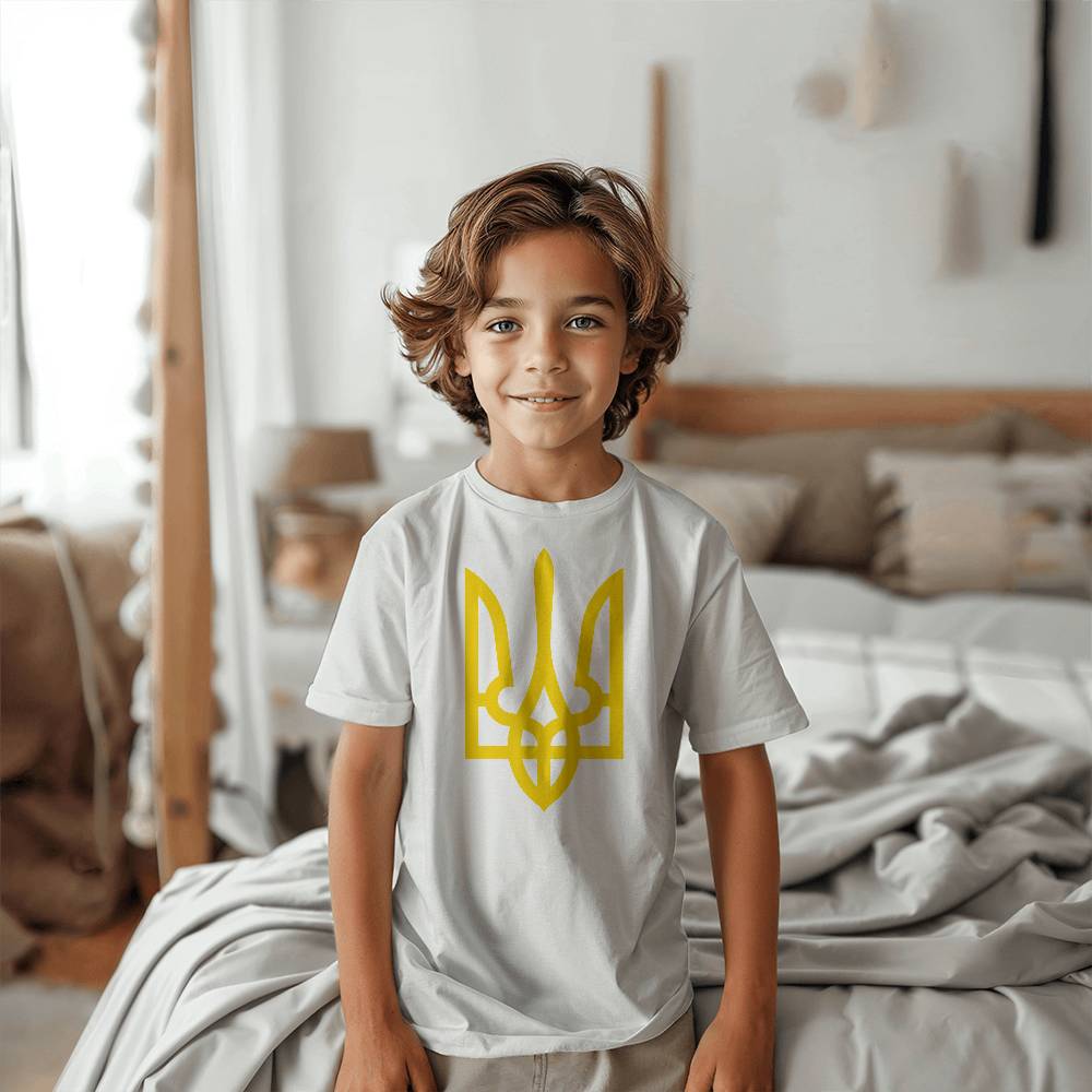 Tryzub (Yellow) - White Bella + Canvas 3001Y Unisex Youth T-Shirt