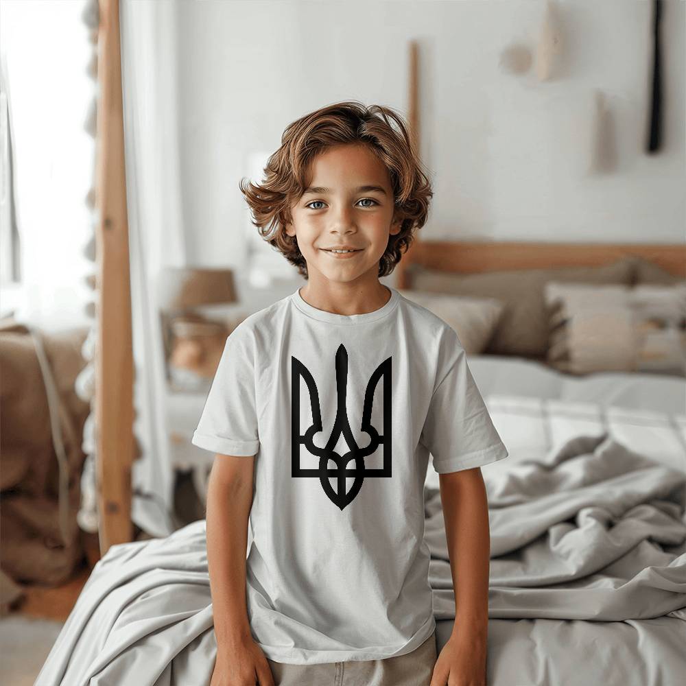 Tryzub (Black) - White Bella + Canvas 3001Y Unisex Youth T-Shirt