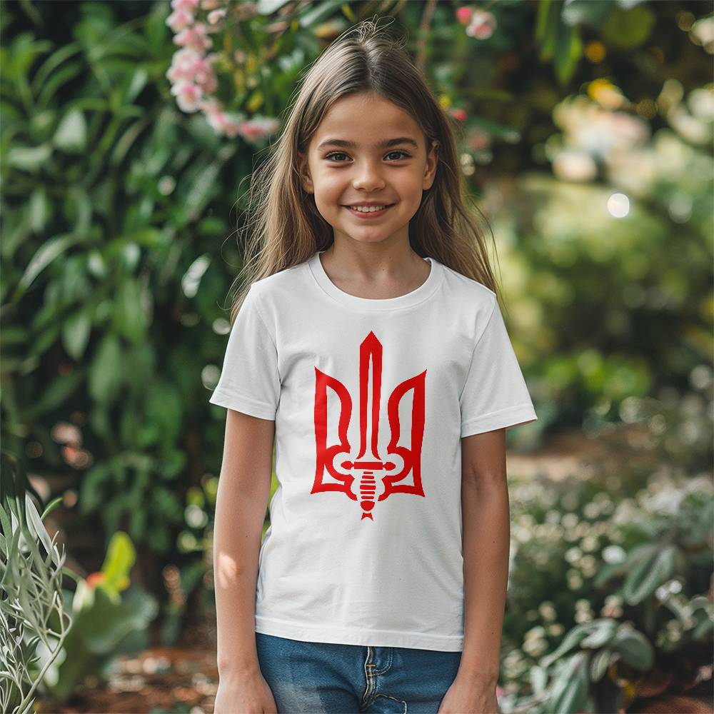 Stylized Tryzub (Red) - White Bella + Canvas 3001Y Unisex Youth T-Shirt