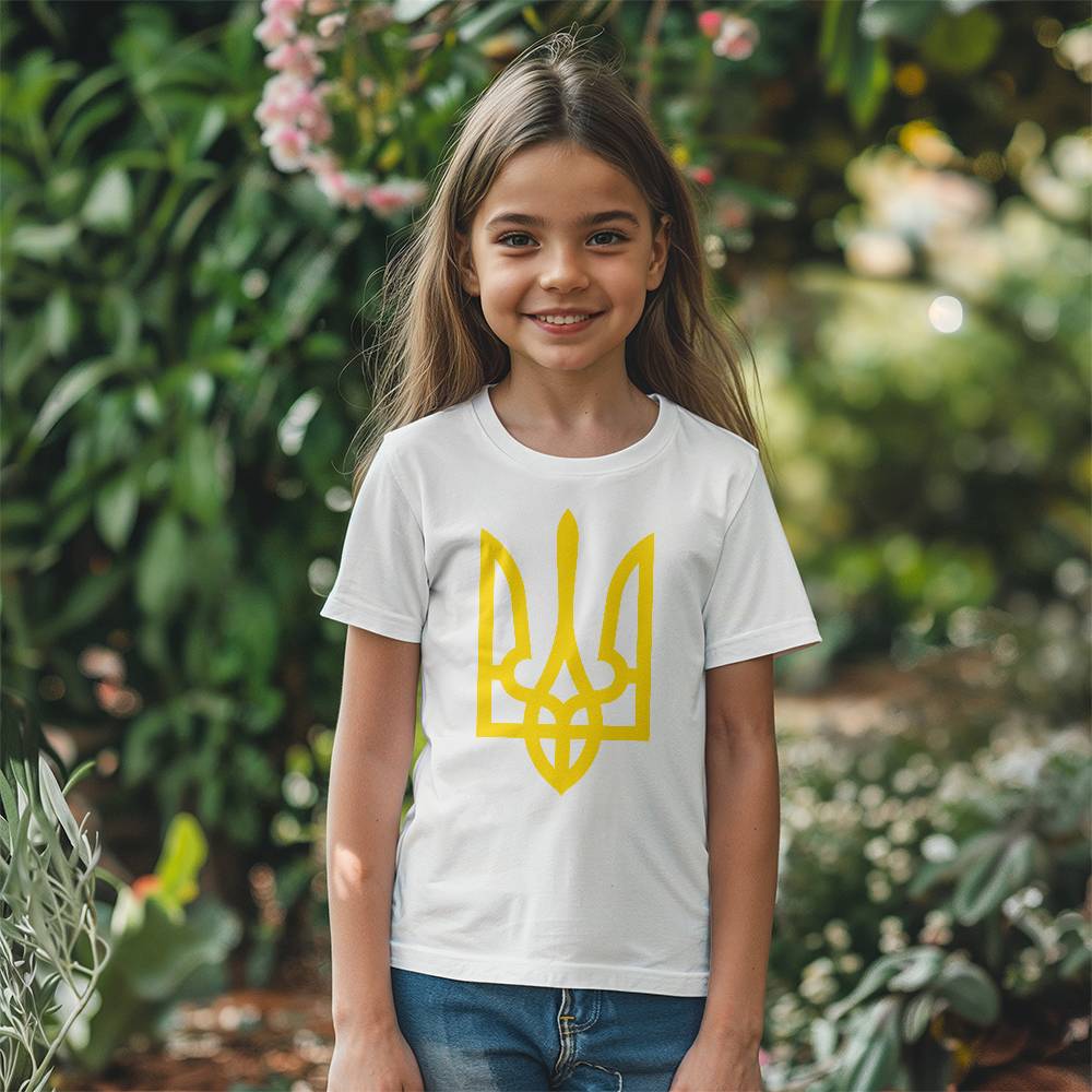 Tryzub (Yellow) - White Bella + Canvas 3001Y Unisex Youth T-Shirt