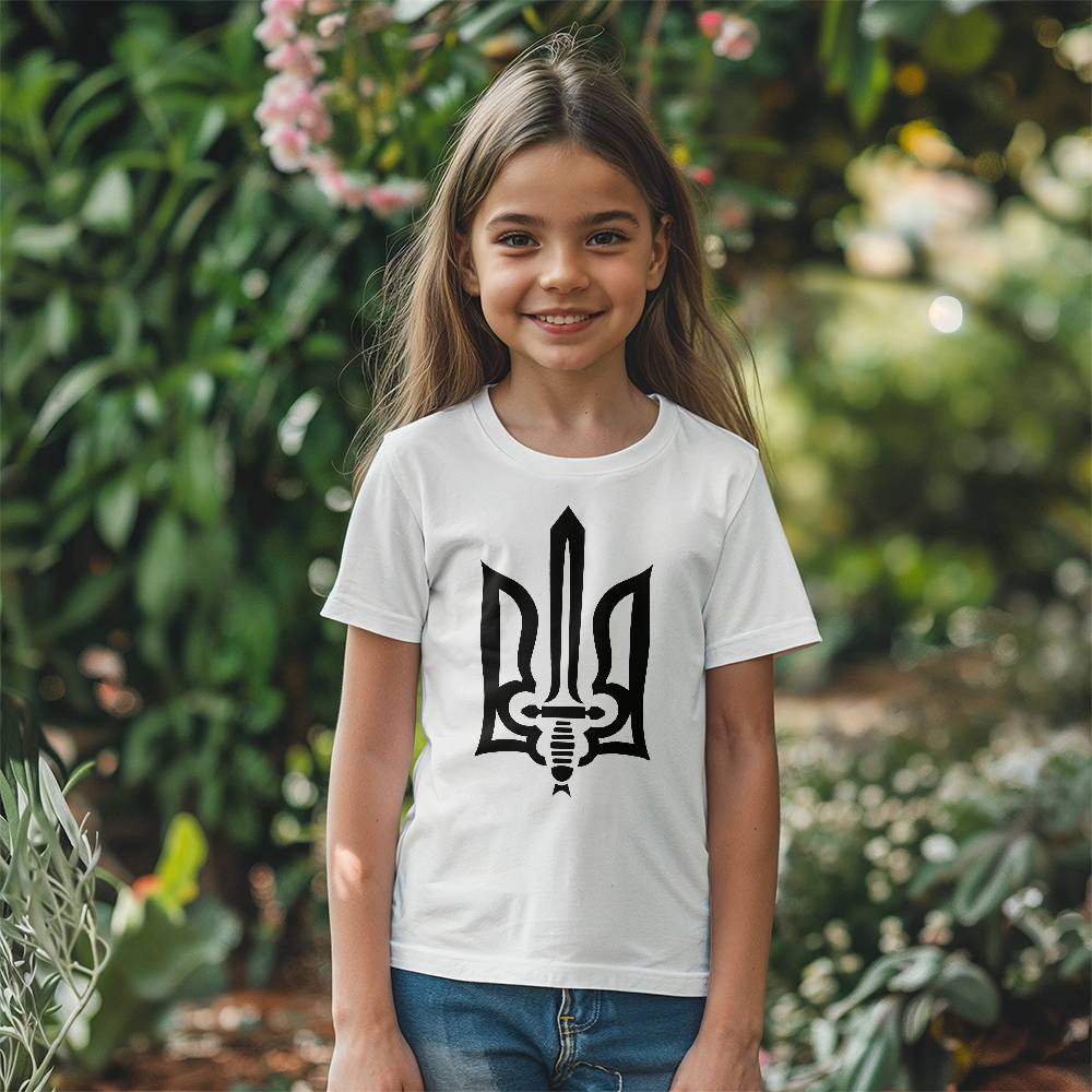 Stylized Tryzub (Black) - White Bella + Canvas 3001Y Unisex Youth T-Shirt