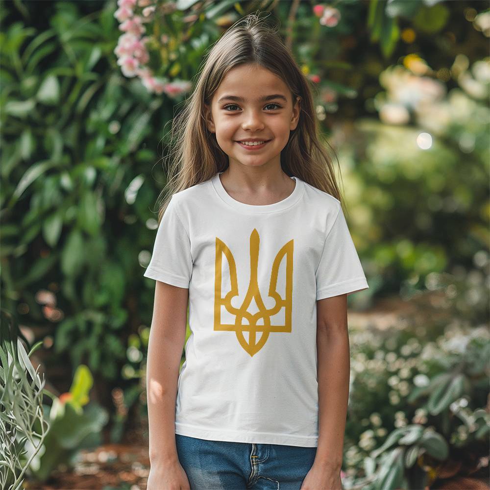 Tryzub (Gold) - White Bella + Canvas 3001Y Unisex Youth T-Shirt