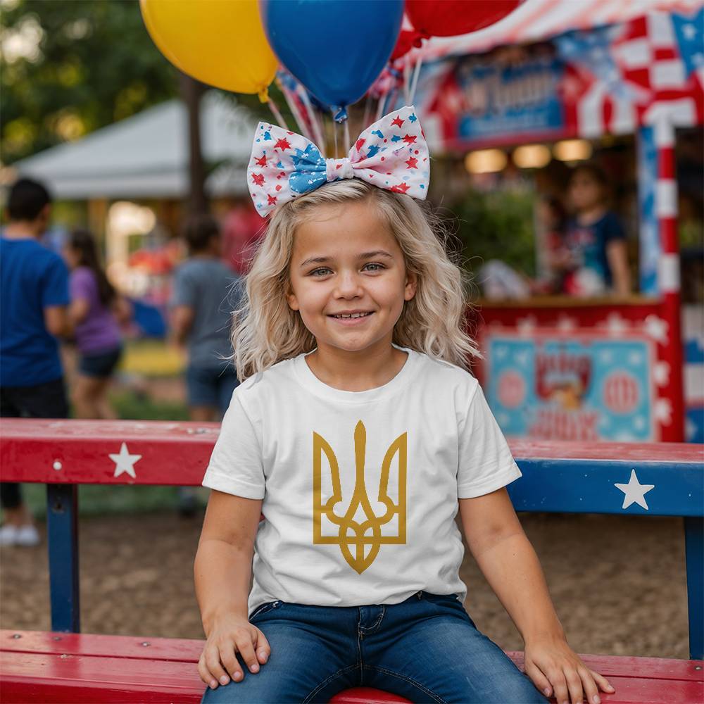Tryzub (Gold) - White Bella + Canvas 3001Y Unisex Youth T-Shirt