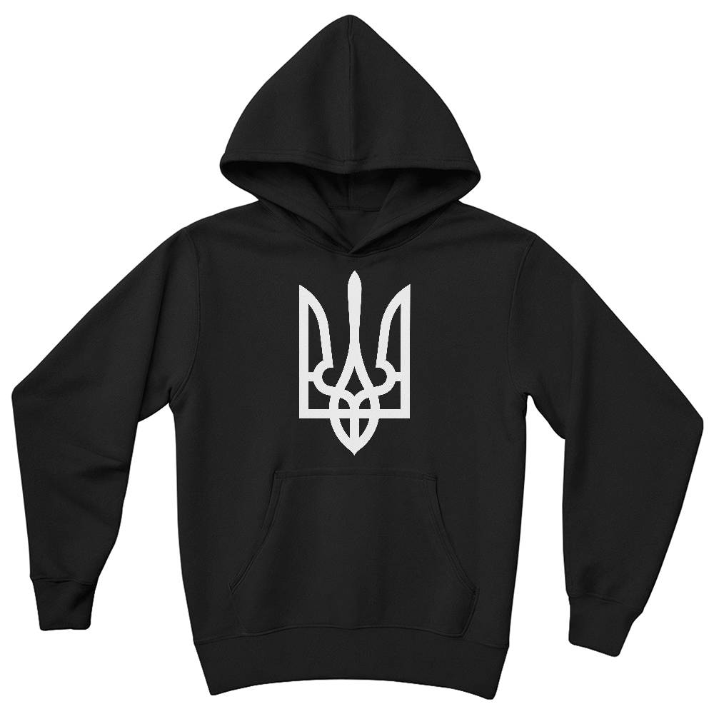 Tryzub (White) - Black Bella + Canvas 3719Y Unisex Youth Pullover Hoodie