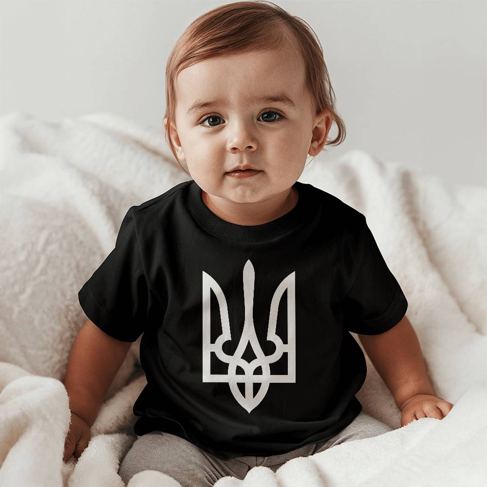 Tryzub (White) - Black Bella + Canvas 3001B Baby Jersey Tee