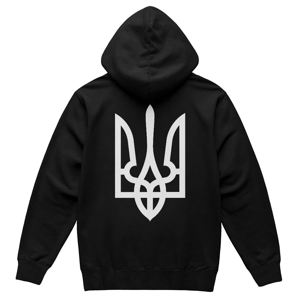 Tryzub (White) v2 - Black Bella + Canvas 3719 Unisex Pullover Hoodie