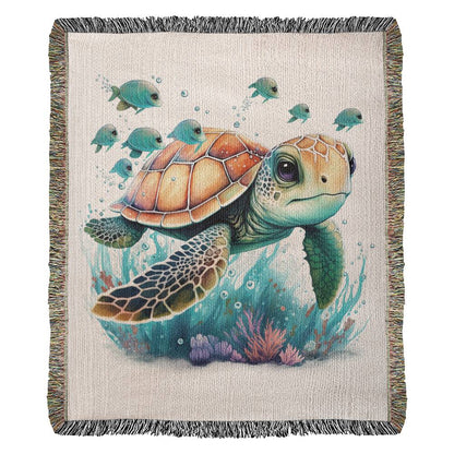 Cute Sea Turtle 001 - 50" x 60" Heirloom Woven Blanket