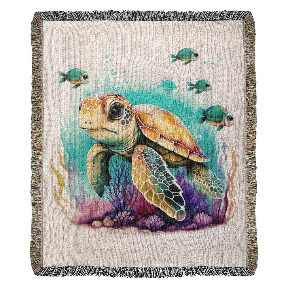 Cute Sea Turtle 002 - 50" x 60" Heirloom Woven Blanket