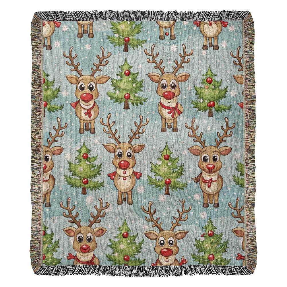 Funny Christmas Reindeer Pattern 08 - 50" x 60" Heirloom Woven Blanket