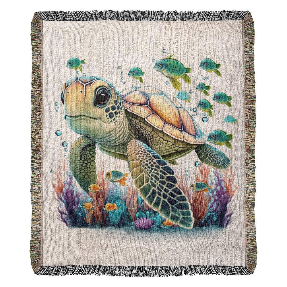 Cute Sea Turtle 003 - 50" x 60" Heirloom Woven Blanket
