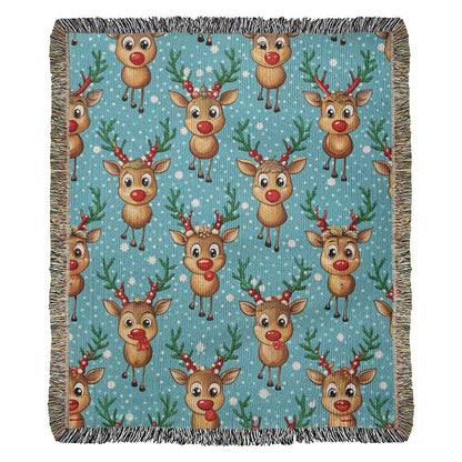 Funny Christmas Reindeer Pattern 02 - 50" x 60" Heirloom Woven Blanket