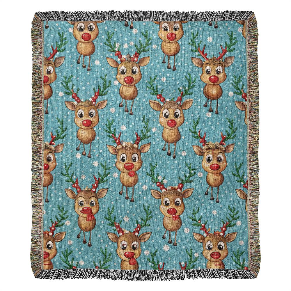 Funny Christmas Reindeer Pattern 02 - 50" x 60" Heirloom Woven Blanket