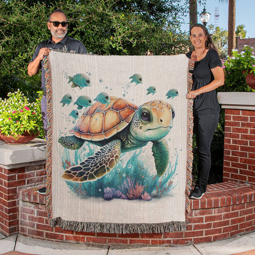 Cute Sea Turtle 001 - 50" x 60" Heirloom Woven Blanket