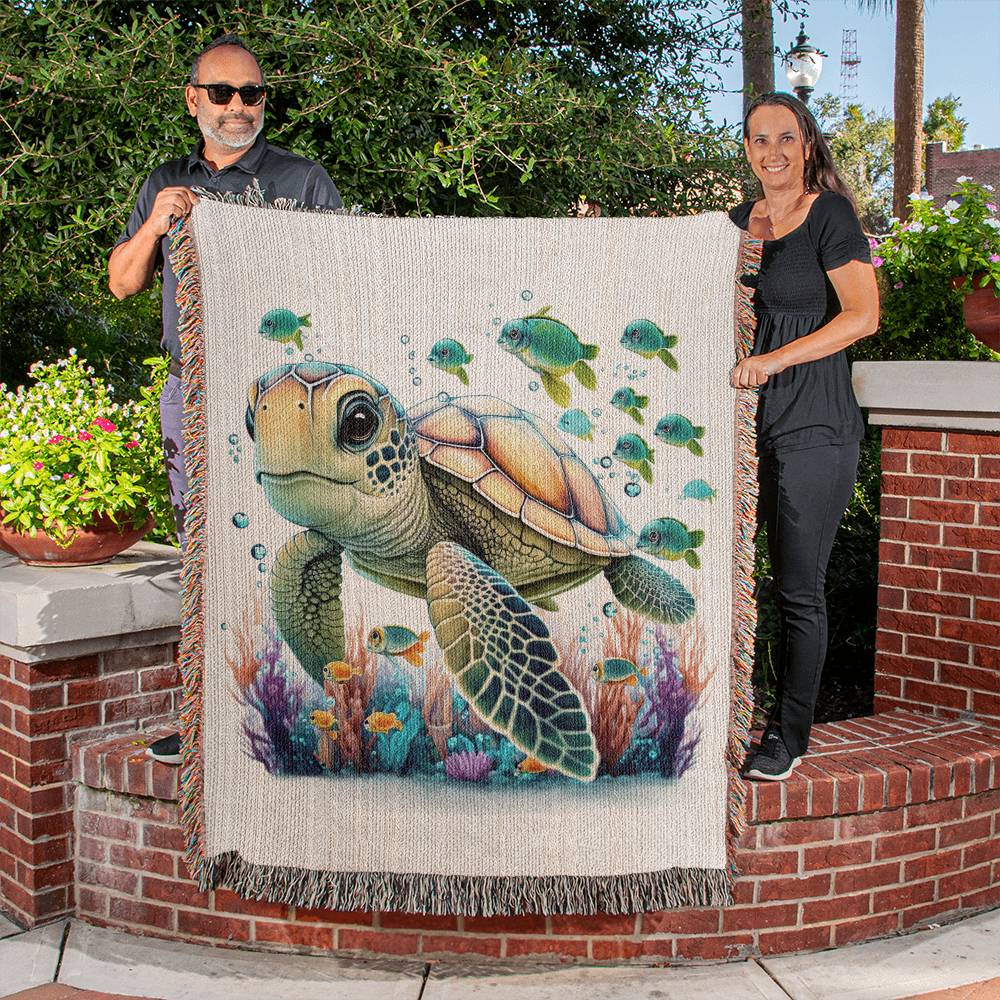 Cute Sea Turtle 003 - 50" x 60" Heirloom Woven Blanket