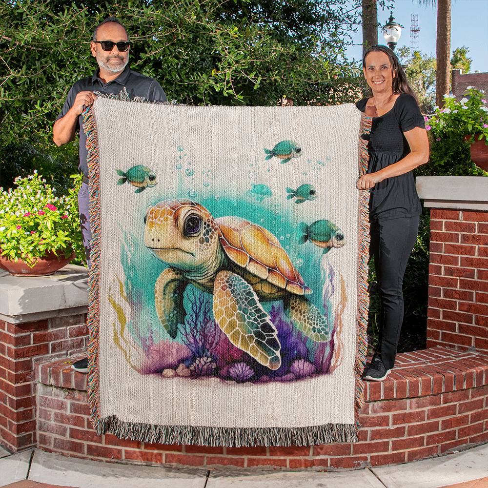 Cute Sea Turtle 002 - 50" x 60" Heirloom Woven Blanket