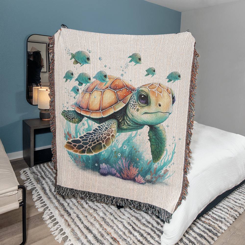 Cute Sea Turtle 001 - 50" x 60" Heirloom Woven Blanket