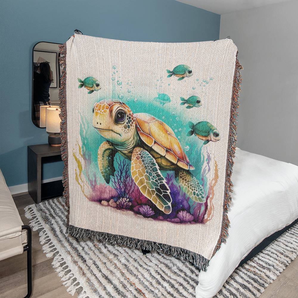 Cute Sea Turtle 002 - 50" x 60" Heirloom Woven Blanket