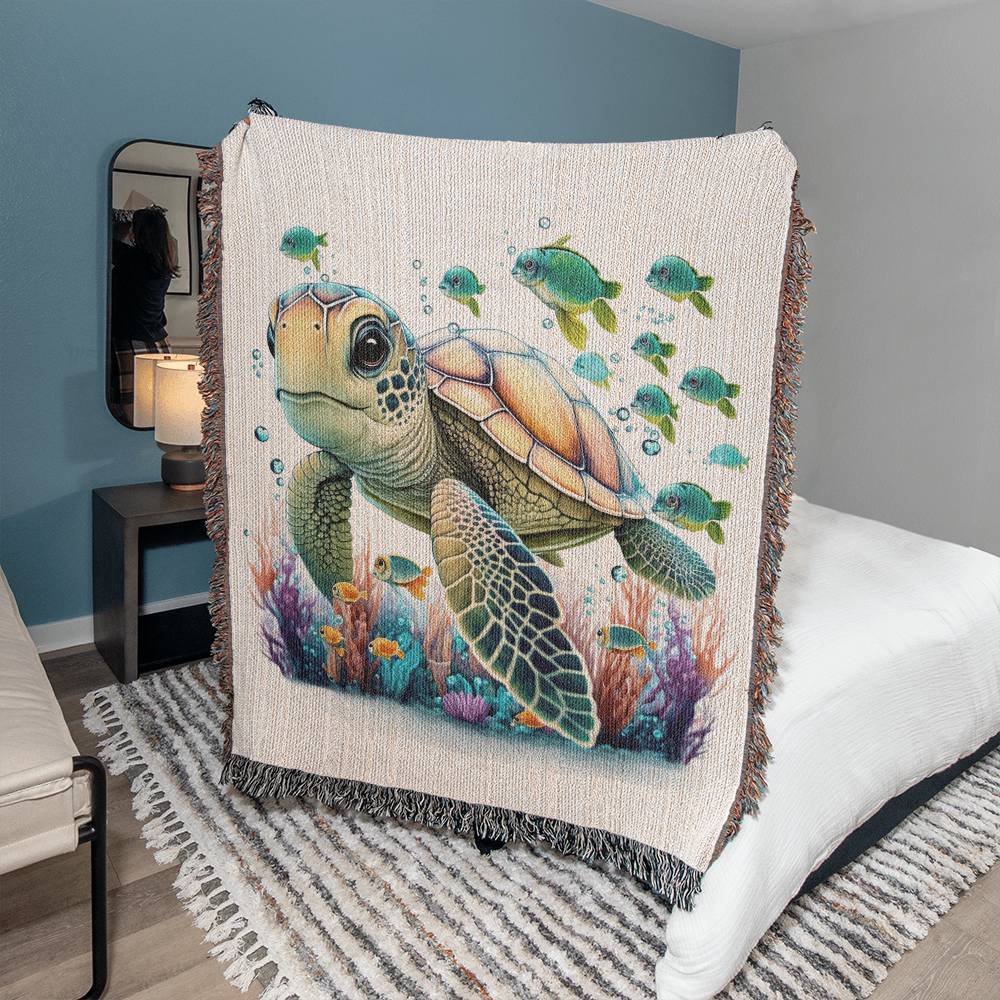 Cute Sea Turtle 003 - 50" x 60" Heirloom Woven Blanket