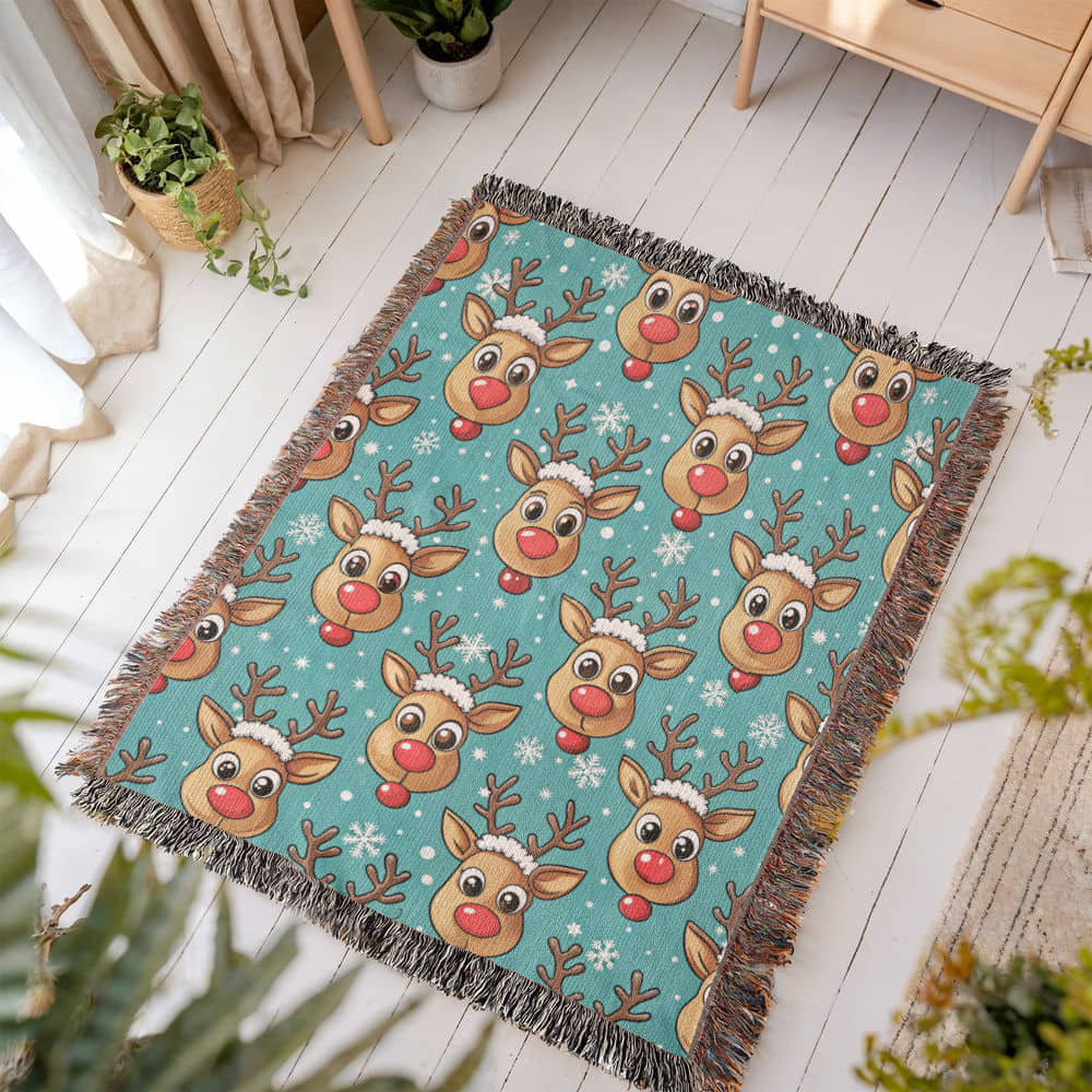 Funny Christmas Reindeer Pattern 03 - 50" x 60" Heirloom Woven Blanket