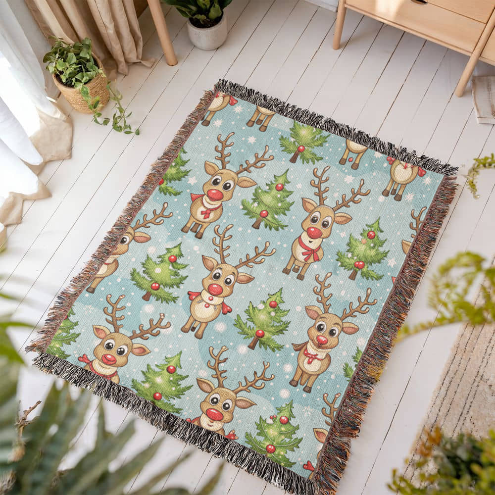 Funny Christmas Reindeer Pattern 08 - 50" x 60" Heirloom Woven Blanket