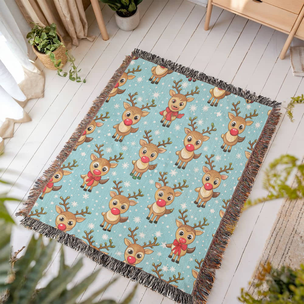 Funny Christmas Reindeer Pattern 05 - 50" x 60" Heirloom Woven Blanket