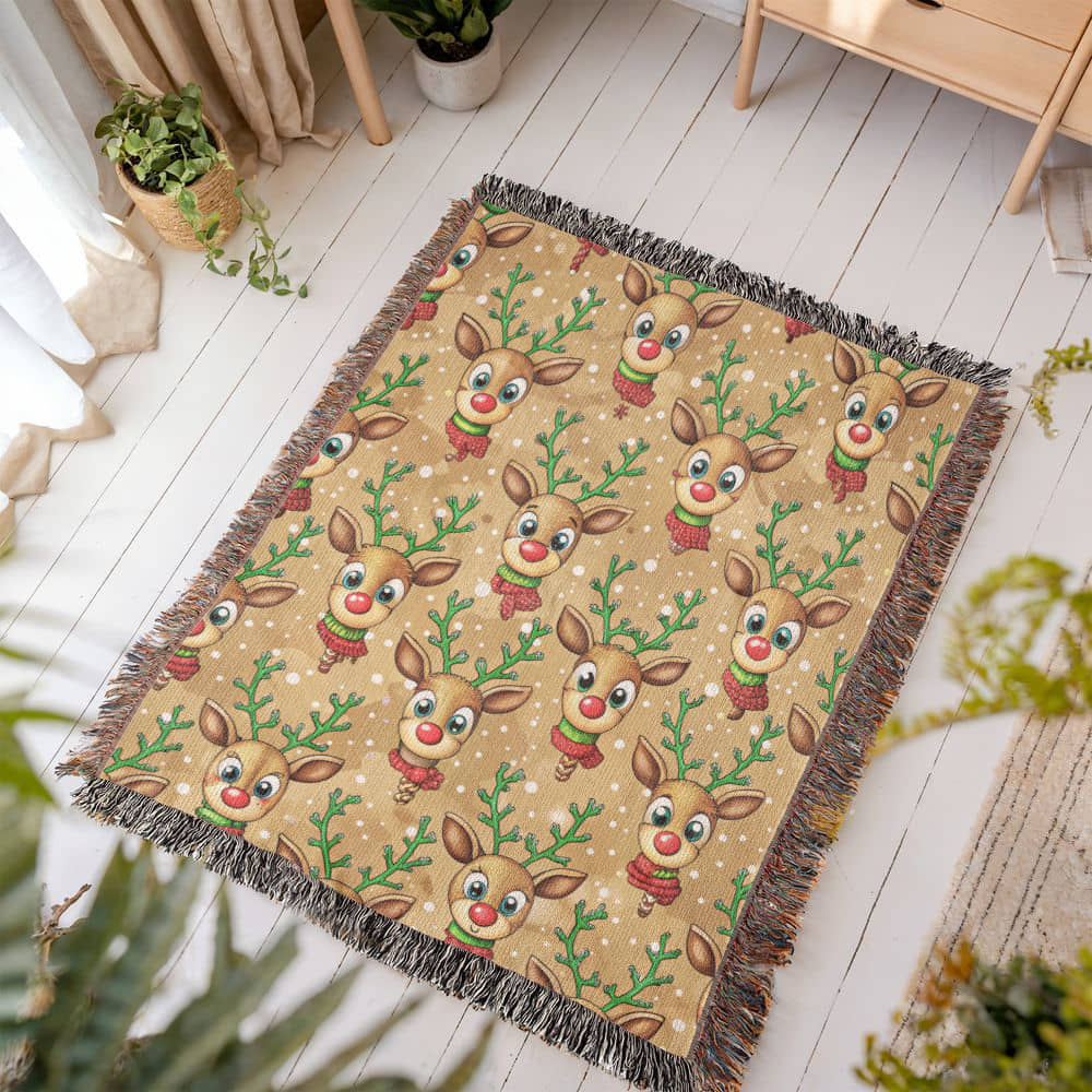 Funny Christmas Reindeer Pattern 07 - 50" x 60" Heirloom Woven Blanket