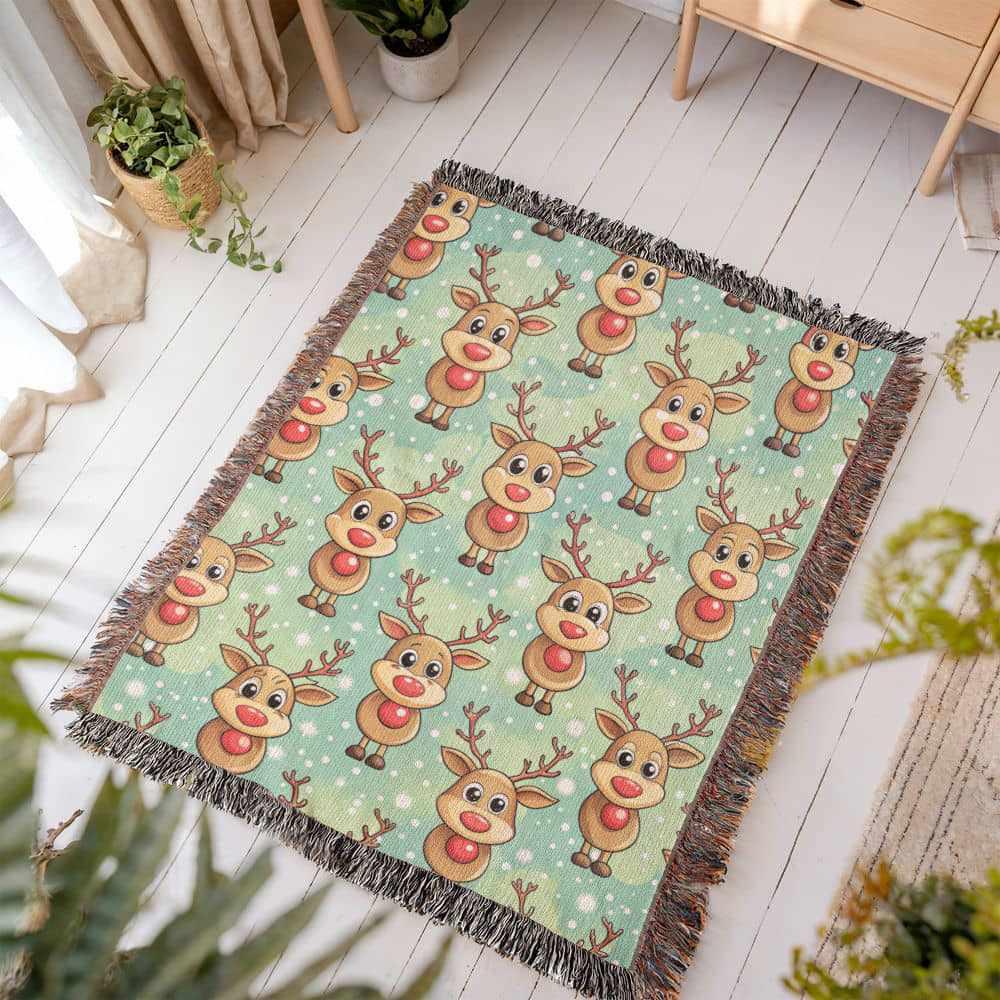 Funny Christmas Reindeer Pattern 10 - 50" x 60" Heirloom Woven Blanket