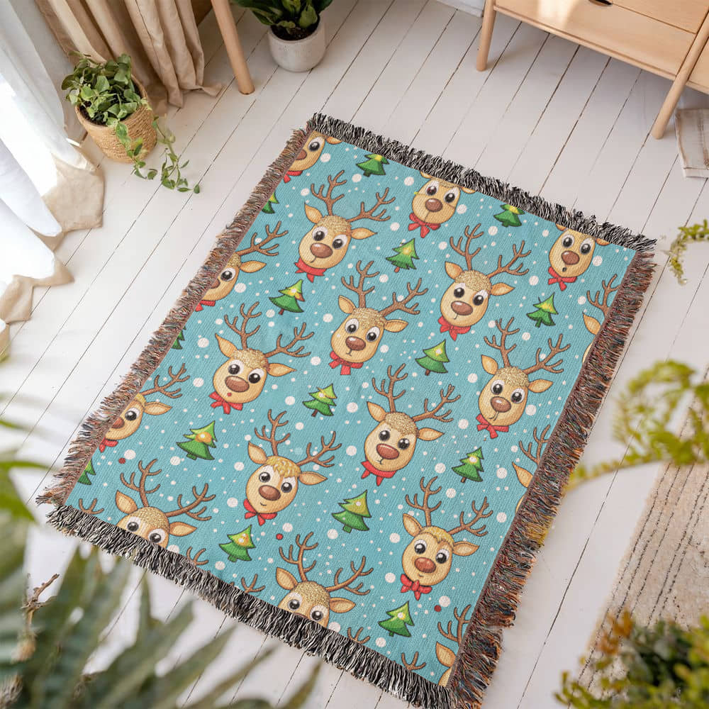 Funny Christmas Reindeer Pattern 11 - 50" x 60" Heirloom Woven Blanket